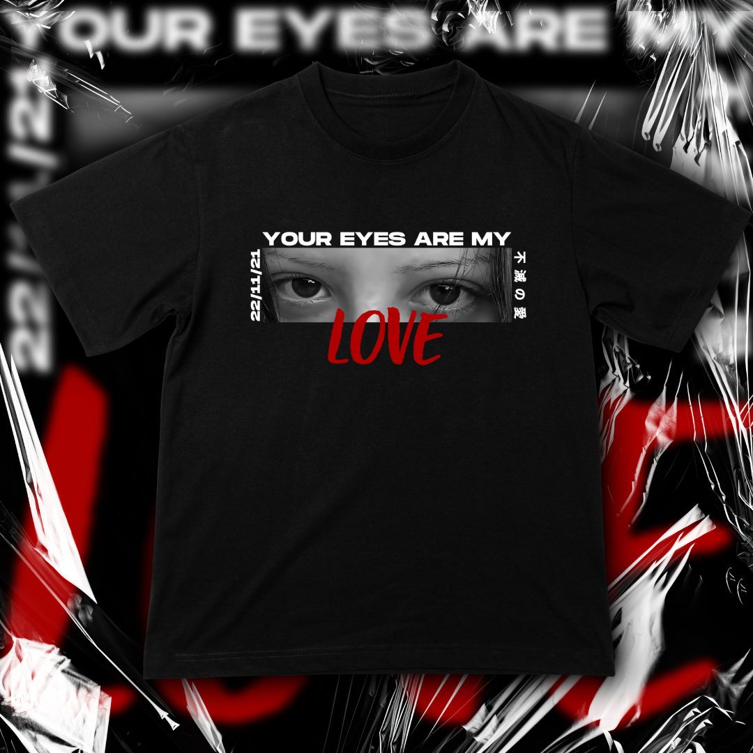 Luvetti™ Eyes don't Lie Kişiye Özel Tasarım Siyah Oversize T-Shirt
