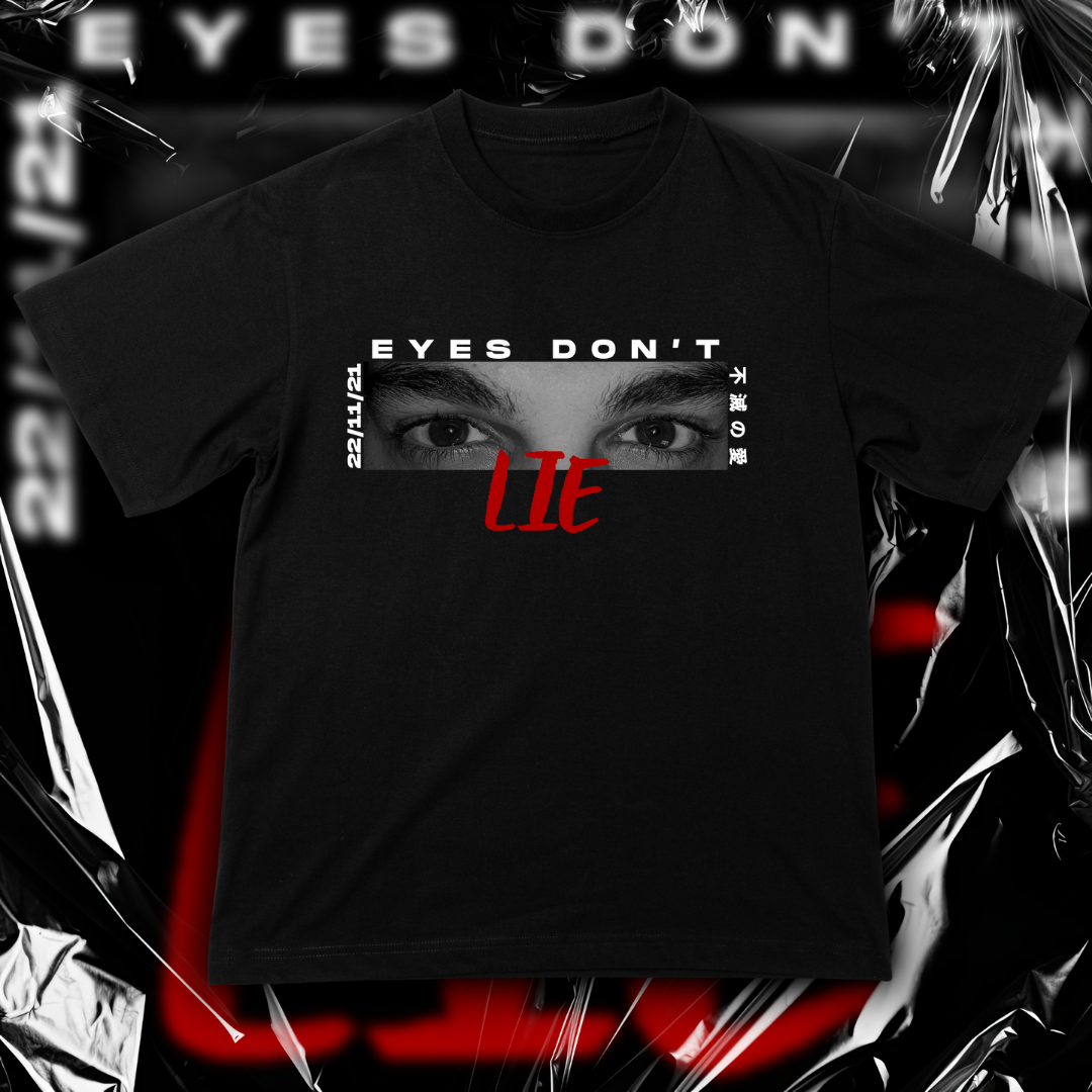 Luvetti™ Eyes don't Lie Kişiye Özel Tasarım Siyah Oversize T-Shirt